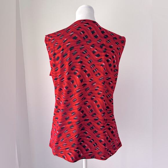 Vintage Y2K Susan Lawrence Red Abstract Print Lightweight Sleeveless Blouse - Picture 4 of 6